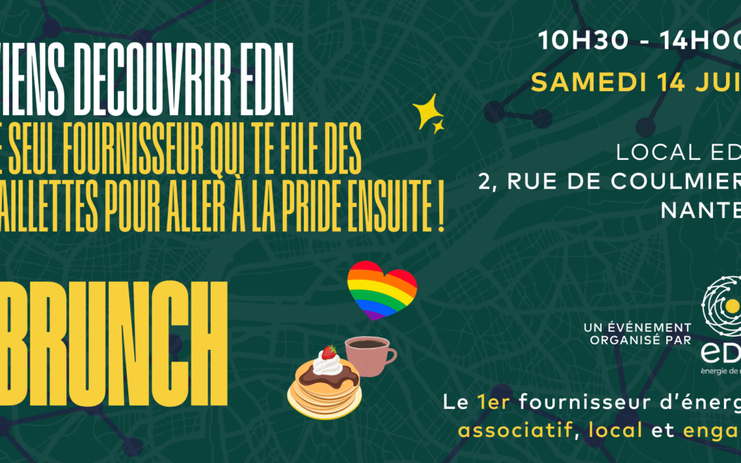 Brunch samedi 14 juint 10h30-14h, Viens découvrir EDN le seul fournisseur qui te file des paillettes pour aller à la Pride ensuite